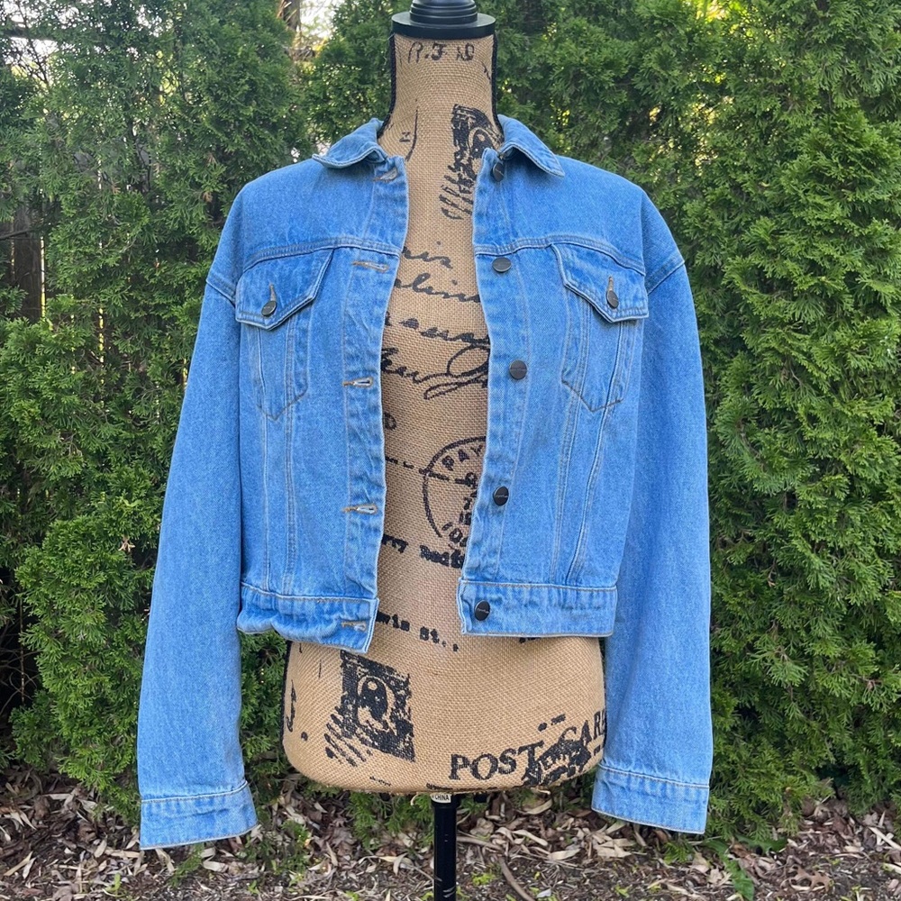 NWOT Revolve Superdown Rhinestone Fringe Denim Jacket - Picture 7 of 10